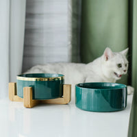 HKM-7904061 Elegant Ceramic Cat Bowl for Food and Water - 400 ML & 850 ML Capacity Available