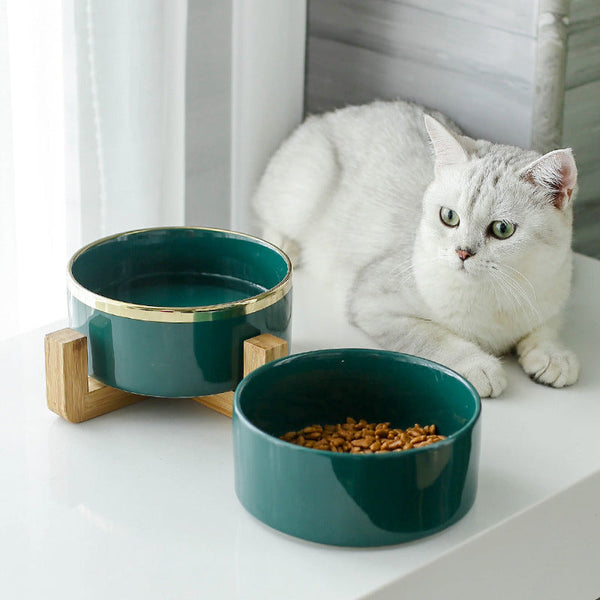 HKM-7904061 Elegant Ceramic Cat Bowl for Food and Water - 400 ML & 850 ML Capacity Available