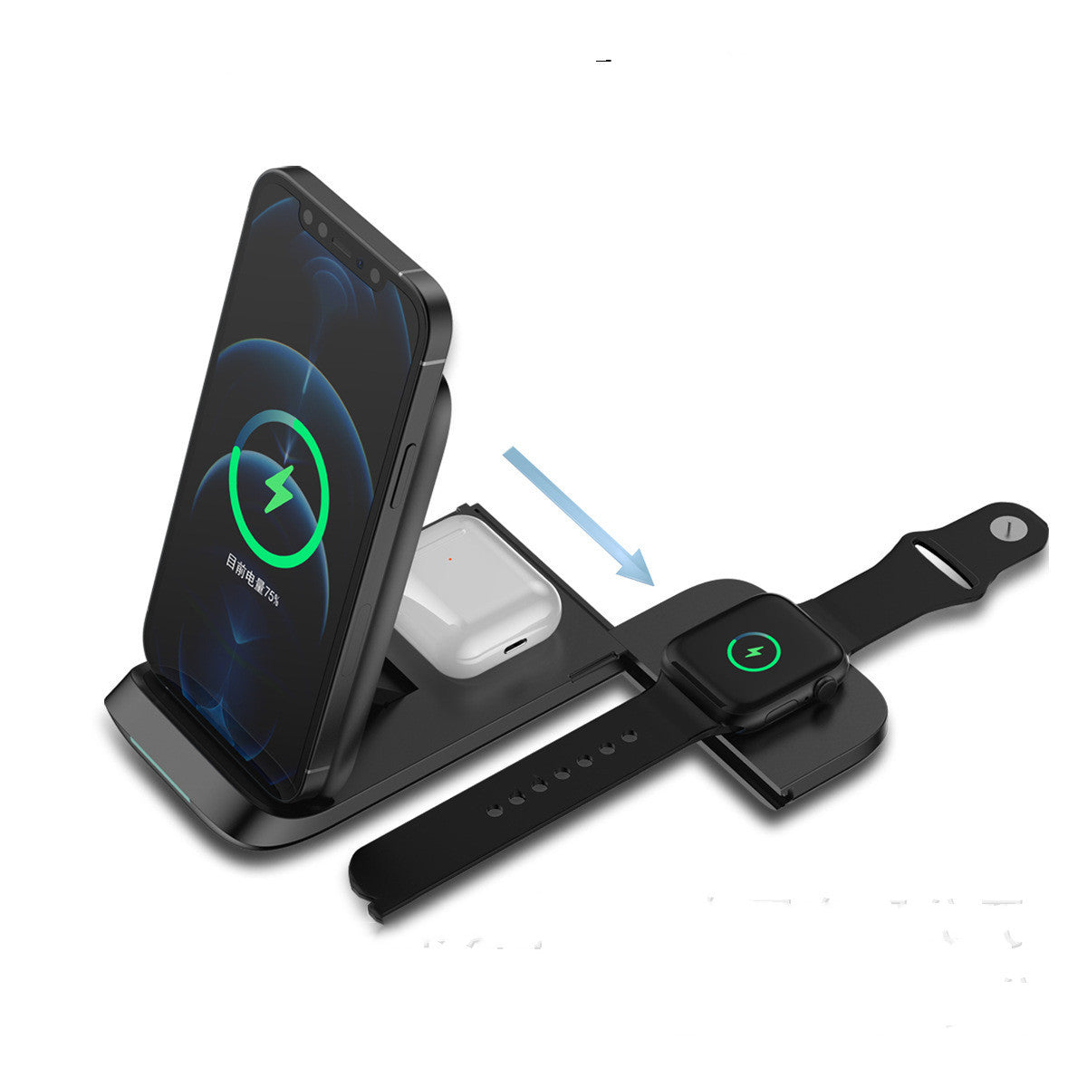 HKM-790419 Three-in-One Foldable Wireless Charger with Type-C Input - Black & White