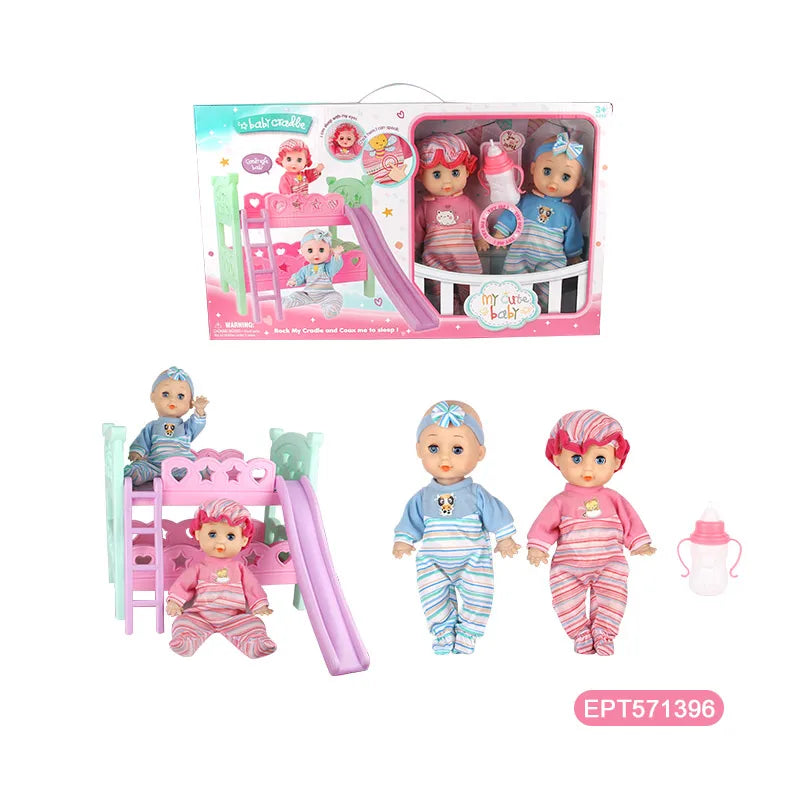 HKM-790483 11.5 Inch Doll Crib with Accessories for Educational Play, Fits Baby Dolls, Ideal for Ages 2-4