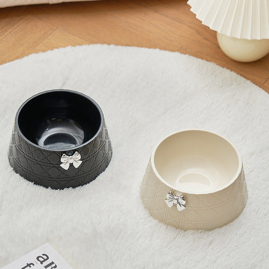 HKM-7905341 Diamond Pattern Pet Feeding Bowl with Bowknot Design for Dogs and Cats