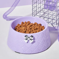HKM-7905341 Diamond Pattern Pet Feeding Bowl with Bowknot Design for Dogs and Cats