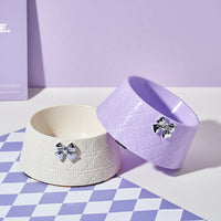 HKM-7905341 Diamond Pattern Pet Feeding Bowl with Bowknot Design for Dogs and Cats