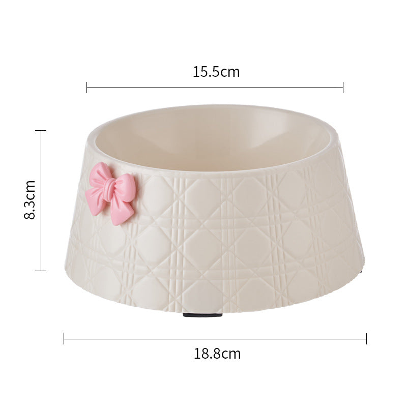 HKM-7905341 Diamond Pattern Pet Feeding Bowl with Bowknot Design for Dogs and Cats