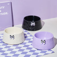 HKM-7905341 Diamond Pattern Pet Feeding Bowl with Bowknot Design for Dogs and Cats