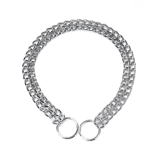 HKM-790547 Chrome-Plated Double-Row Chain Dog Collar - Durable Iron, 2.0mm, 2.5mm, 3.0mm Options