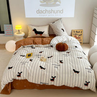 HKM-790675 Cartoon Puppy Striped Four-Piece Cotton Bedding Set for Various Bed Sizes
