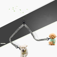HKM-7907645 Reflective Double-Headed Telescopic Dog Leash - Adjustable Length, Durable Polyester Material, Light and Dark Gray