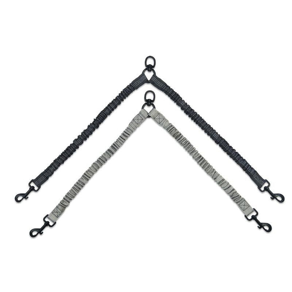HKM-7907645 Reflective Double-Headed Telescopic Dog Leash - Adjustable Length, Durable Polyester Material, Light and Dark Gray