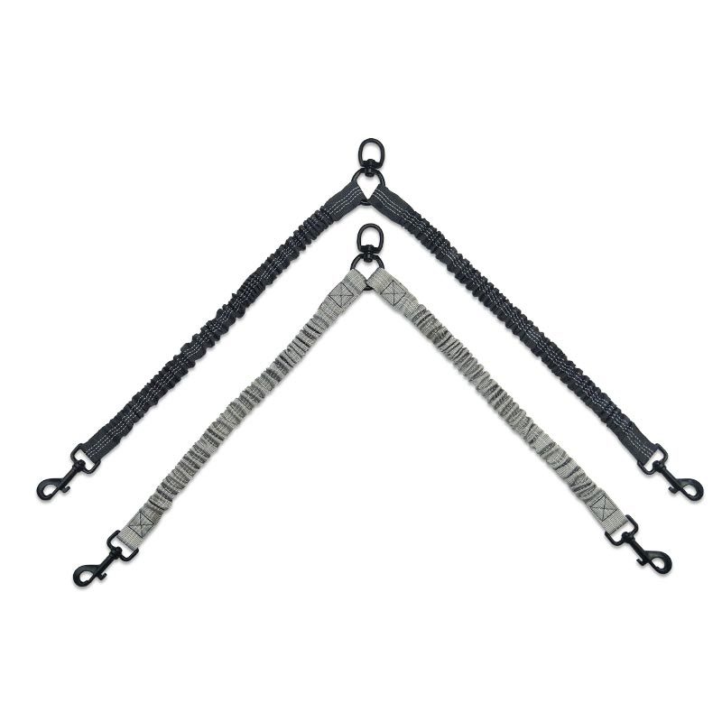 HKM-7907645 Reflective Double-Headed Telescopic Dog Leash - Adjustable Length, Durable Polyester Material, Light and Dark Gray