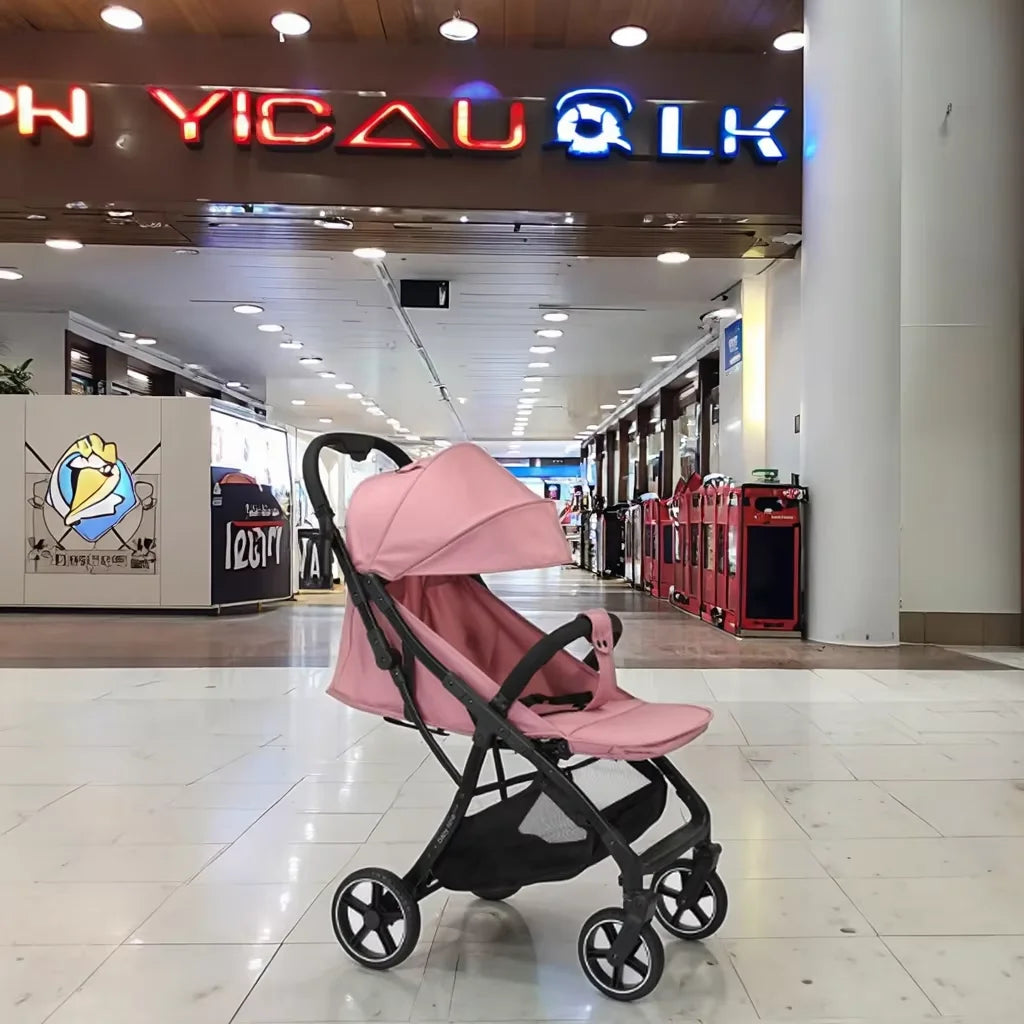 HKM-790867 Compact One-Button Folding Baby Stroller for Convenient Travel with Gravity Mechanism