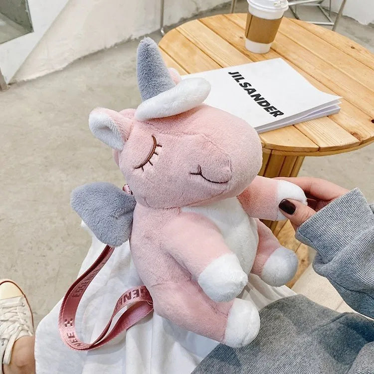 HKM-790931 Kawaii Pink Horse Plush Backpack for Kids - Soft Stuffed Toy with Versatile Design