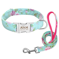 HKM-7909693 Customizable Nylon Dog Collar with Anti-Lost Tag and Traction Rope for Small to Large Dogs