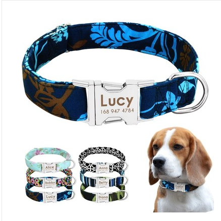 HKM-7909693 Customizable Nylon Dog Collar with Anti-Lost Tag and Traction Rope for Small to Large Dogs