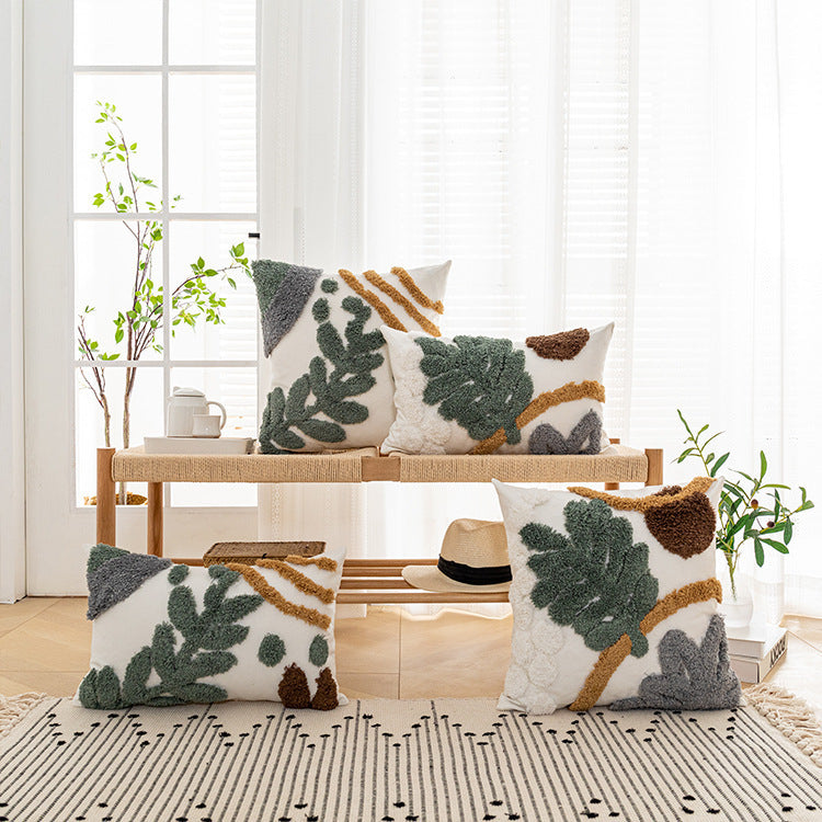 HKM-791059 Bohemian Style Tufted Geometric Pillowcase in Cotton and Linen Blend