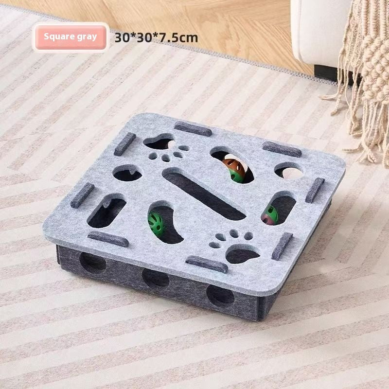 HKM-7911101 Felt Puzzle Box for Cats - Self-Relieving Toy in Green, Brown, Camel White, Gray