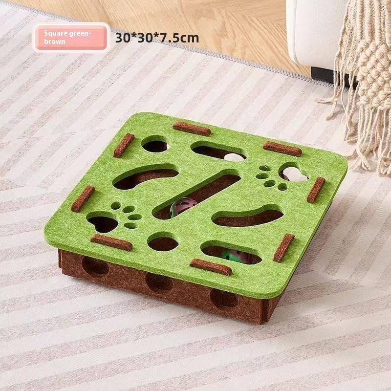 HKM-7911101 Felt Puzzle Box for Cats - Self-Relieving Toy in Green, Brown, Camel White, Gray
