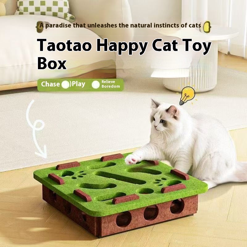 HKM-7911101 Felt Puzzle Box for Cats - Self-Relieving Toy in Green, Brown, Camel White, Gray