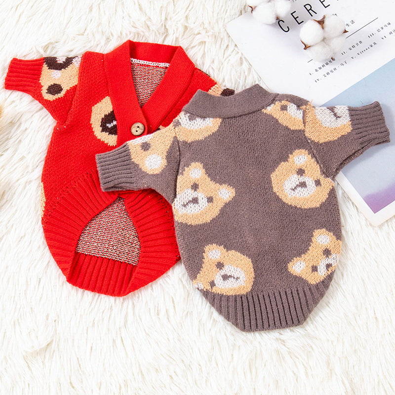 HKM-7911613 Cozy Casual Sweater for Small Dogs in Red and Brown – Various Sizes Available