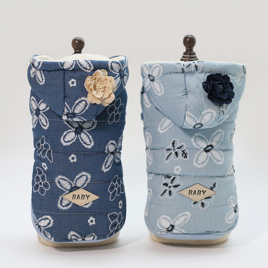 HKM-7911997 Stylish Cotton Pet Denim Jacket in Dark Blue and Light Blue, Sizes S to 2XL