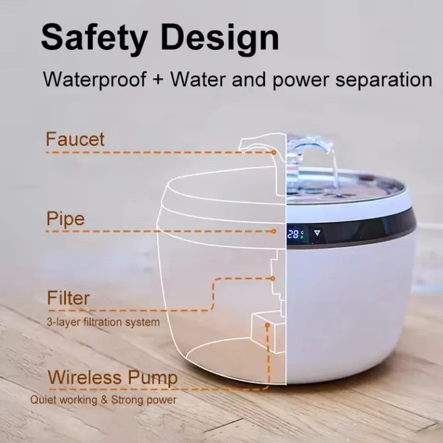 HKM-791443 Automatic 304 Stainless Steel Cat Water Dispenser with Temperature Control