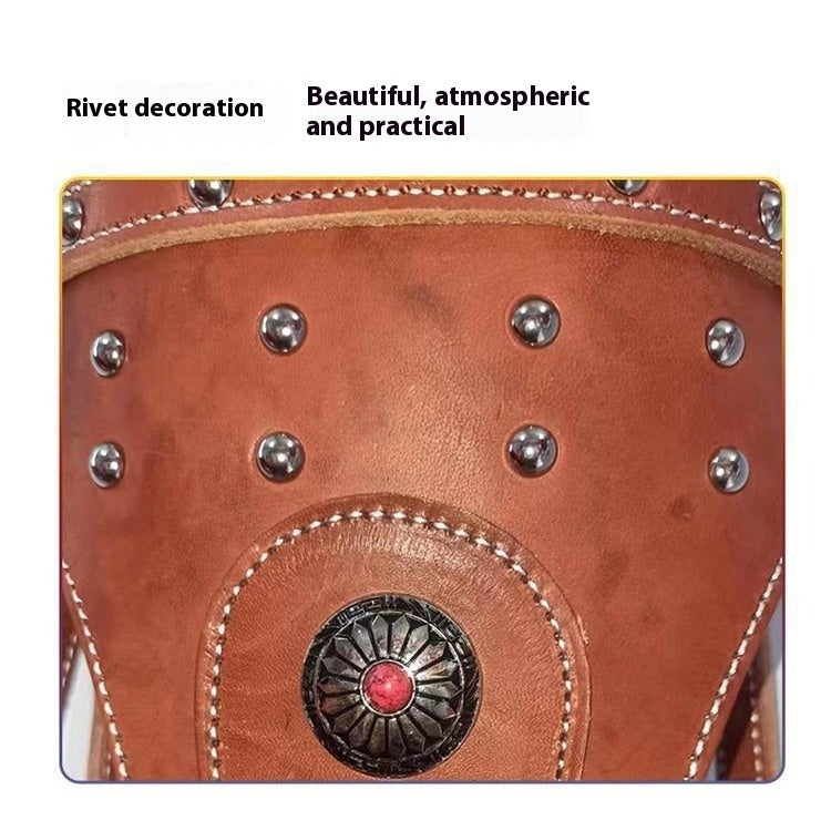 HKM-7915069 Elegant Pure Cowhide Horse Halter with Metal Buckle and Reins in Red and Black