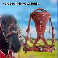 HKM-7915069 Elegant Pure Cowhide Horse Halter with Metal Buckle and Reins in Red and Black