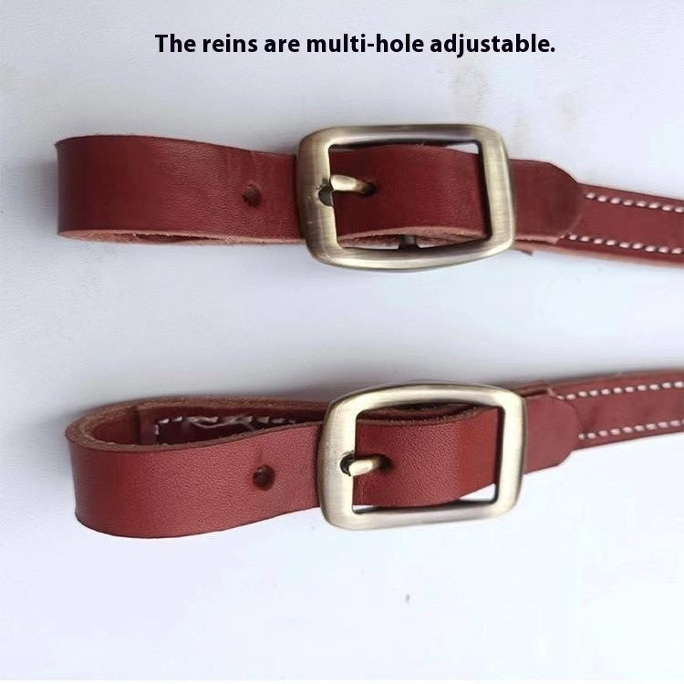 HKM-7915069 Elegant Pure Cowhide Horse Halter with Metal Buckle and Reins in Red and Black