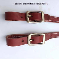 HKM-7915069 Elegant Pure Cowhide Horse Halter with Metal Buckle and Reins in Red and Black