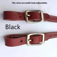 HKM-7915069 Elegant Pure Cowhide Horse Halter with Metal Buckle and Reins in Red and Black