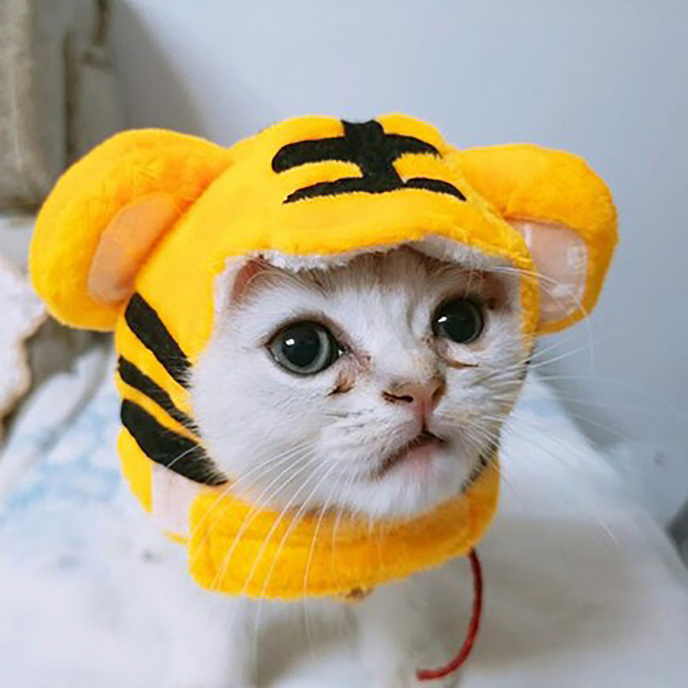 HKM-7915837 Cartoon-Style Plush Pet Hat for Cats and Dogs - Average Size Curly Hair Design
