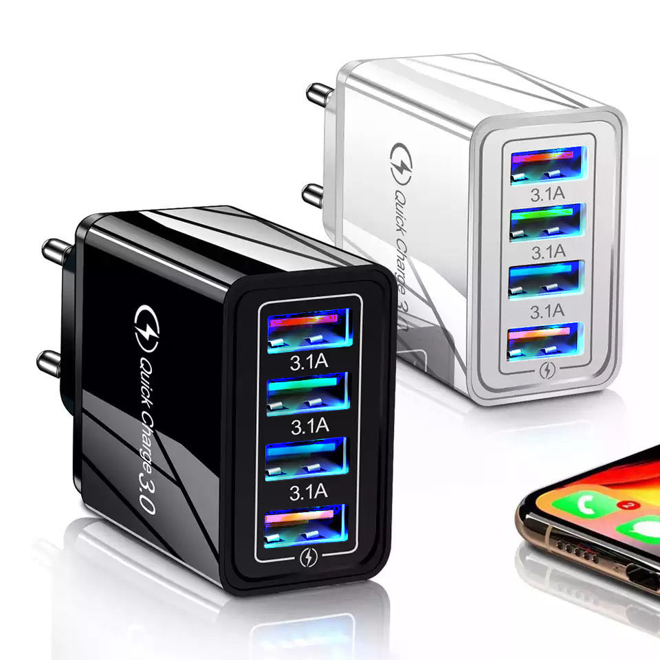 HKM-791699 Luminous 4-Port USB Mobile Phone Charger with Indicator Light