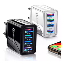 HKM-791699 Luminous 4-Port USB Mobile Phone Charger with Indicator Light