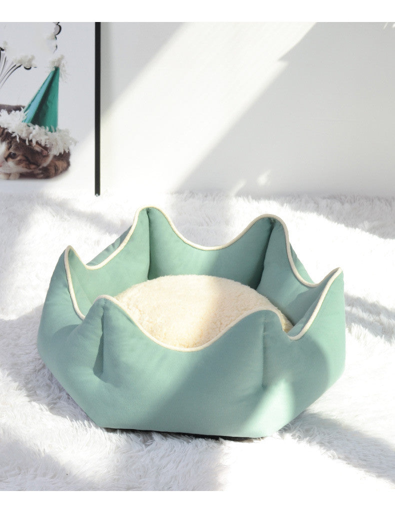 HKM-7917629 Warm Nest for Cats - Cozy Cloth Bed in Grey, Green, and Pink - Perfect for All Seasons