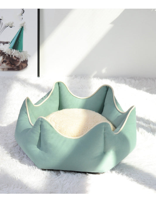 HKM-7917629 Warm Nest for Cats - Cozy Cloth Bed in Grey, Green, and Pink - Perfect for All Seasons