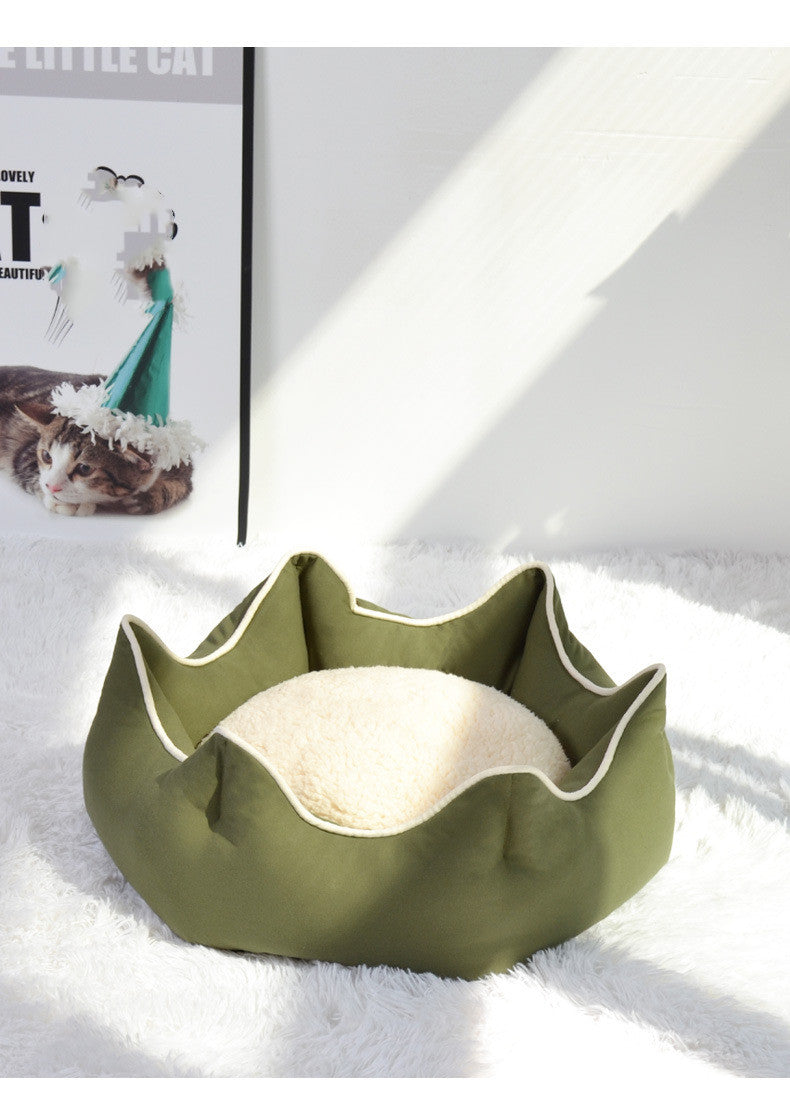 HKM-7917629 Warm Nest for Cats - Cozy Cloth Bed in Grey, Green, and Pink - Perfect for All Seasons