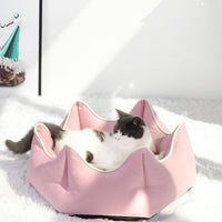 HKM-7917629 Warm Nest for Cats - Cozy Cloth Bed in Grey, Green, and Pink - Perfect for All Seasons