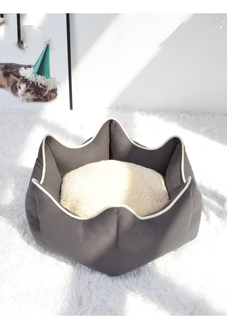 HKM-7917629 Warm Nest for Cats - Cozy Cloth Bed in Grey, Green, and Pink - Perfect for All Seasons