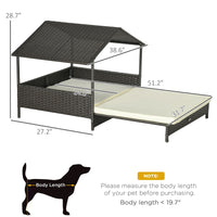 HKM-7918013 Extendable Wicker Dog Bed with Waterproof Canopy and Soft Cushion for Small to Medium Dogs