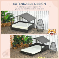 HKM-7918013 Extendable Wicker Dog Bed with Waterproof Canopy and Soft Cushion for Small to Medium Dogs