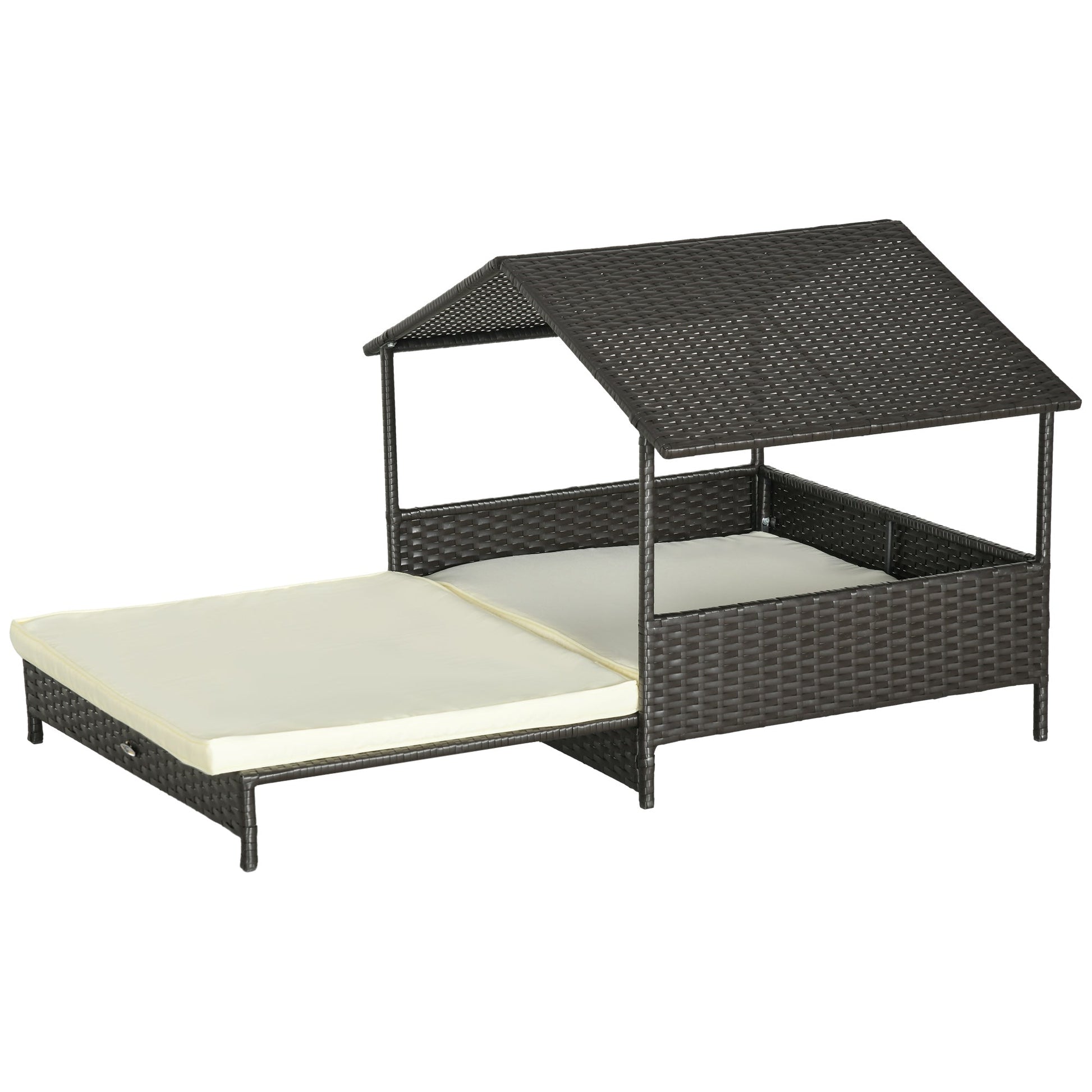 HKM-7918013 Extendable Wicker Dog Bed with Waterproof Canopy and Soft Cushion for Small to Medium Dogs