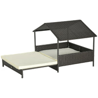 HKM-7918013 Extendable Wicker Dog Bed with Waterproof Canopy and Soft Cushion for Small to Medium Dogs