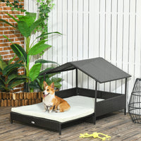 HKM-7918013 Extendable Wicker Dog Bed with Waterproof Canopy and Soft Cushion for Small to Medium Dogs