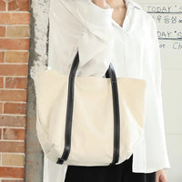 HKM-791891 Korean Style Large Capacity Canvas Tote Bag with Retro Colour Matching