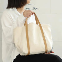 HKM-791891 Korean Style Large Capacity Canvas Tote Bag with Retro Colour Matching