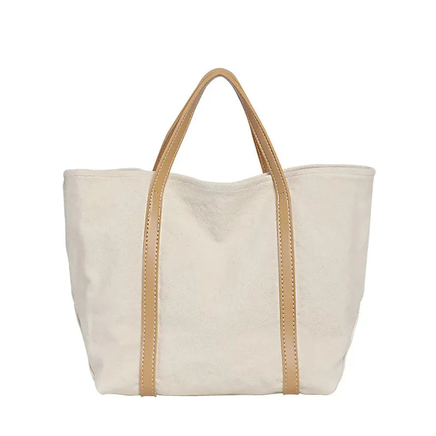 HKM-791891 Korean Style Large Capacity Canvas Tote Bag with Retro Colour Matching