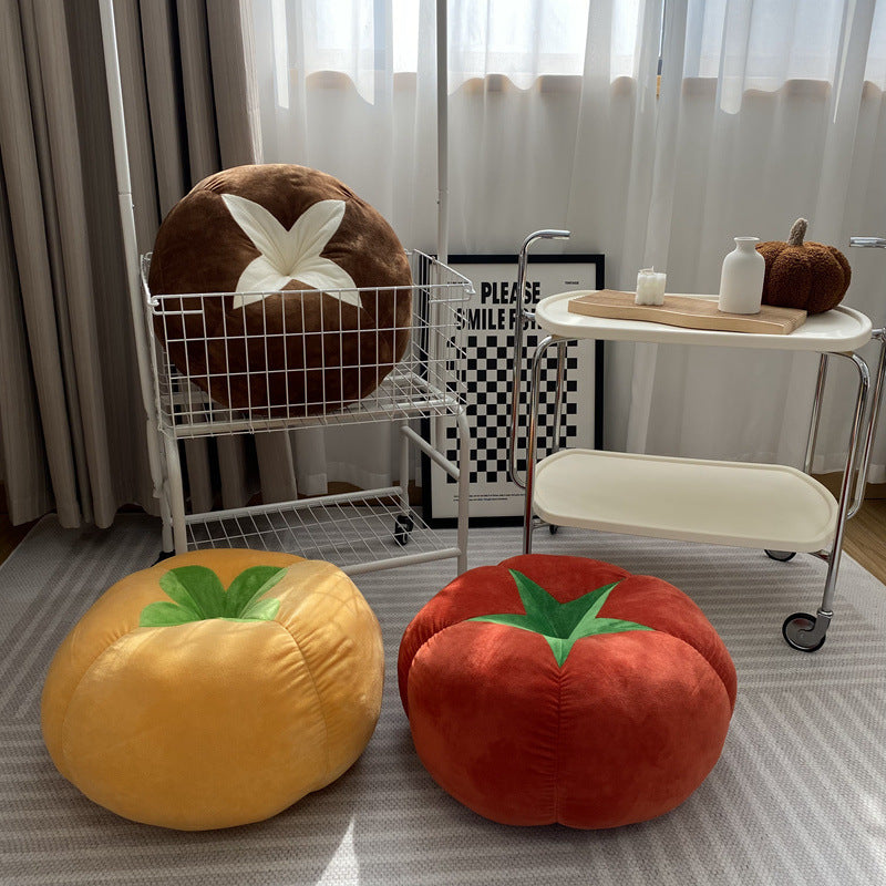 HKM-791891 Modern Minimalist Thick Round Pillow with Plant and Flower Design – Available in Tomato, Mushroom, and Persimmon Colors, 45cm