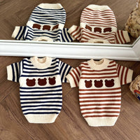 HKM-7919037 Warm Knitted Pet Sweater for Autumn and Winter in Navy Blue and Chestnut Stripes, Wool Material, Sizes S-XL