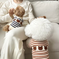 HKM-7919037 Warm Knitted Pet Sweater for Autumn and Winter in Navy Blue and Chestnut Stripes, Wool Material, Sizes S-XL
