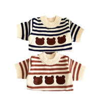 HKM-7919037 Warm Knitted Pet Sweater for Autumn and Winter in Navy Blue and Chestnut Stripes, Wool Material, Sizes S-XL